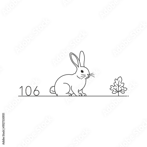 Cute Rabbit Eating Grass Outline: Simple Bunny and Number 106