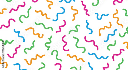 Colorful squiggles in pink, blue, green, and orange isolated on transparent background