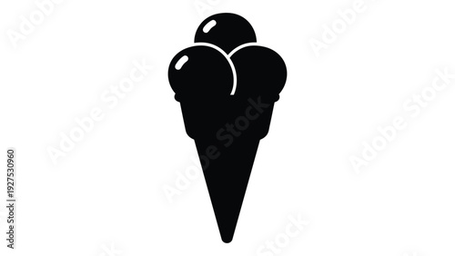 A black silhouette of a double scoop ice cream cone isolated on white background, Vector