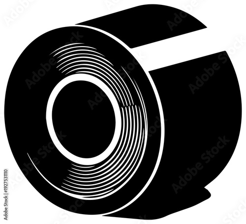Black filled icon representing a roll of painters masking tape a versatile adhesive material used for protecting surfaces during painting and decorating projects isolated