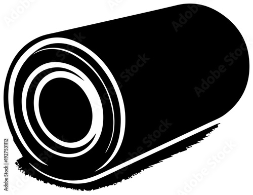Black silhouette icon of a tightly rolled canvas material representing art supplies creative projects and crafting materials presented on a clean white background with subtle