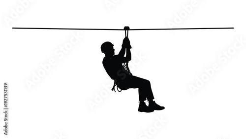 A person ziplining through the air with a safety harness isolated on white background, Vector