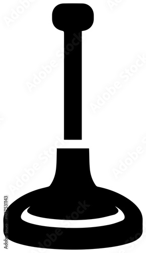 Classic black rubber toilet plunger icon with a smooth rounded handle and a wide suction cup base isolated on a clean white background representing plumbing services home