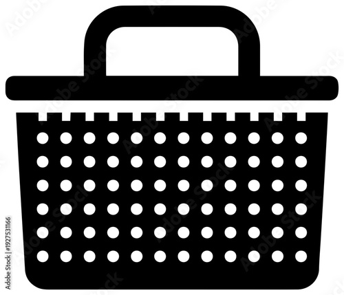 Simple black filled icon representing a sewing basket or kit a classic symbol for needlecraft tailoring and diy projects isolated on a clean white background for versatile graphic