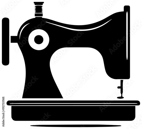 Classic black silhouette of a vintage sewing machine a timeless symbol of tailoring and craftsmanship meticulously rendered with clean lines and a simple elegant design perfect