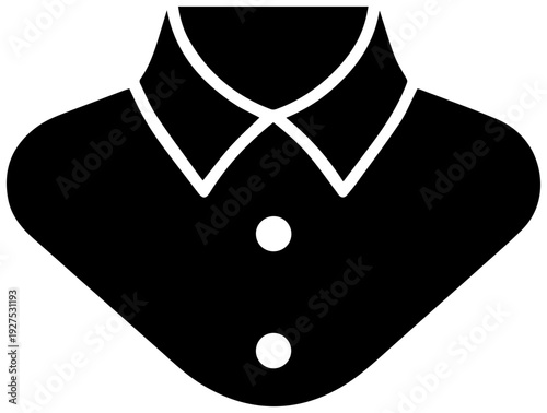 Clean black filled icon representing a formal shirt collar with two white buttons symbolizing professional attire business wear and classic menswear elegance isolated on a white