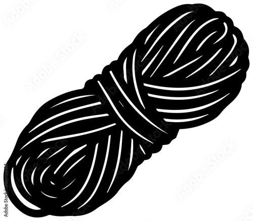 Simple black filled icon representing a skein of embroidery floss isolated on a clean white background symbolizing crafting sewing diy projects and creative hobbies