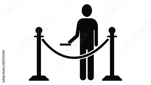 A person standing behind a velvet rope barrier isolated on white background, Vector