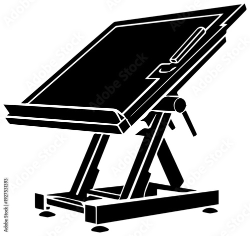 Modern adjustable drafting table icon tilted drawing board with easel stand architectural design studio equipment for artists and engineers clean vector illustration on white