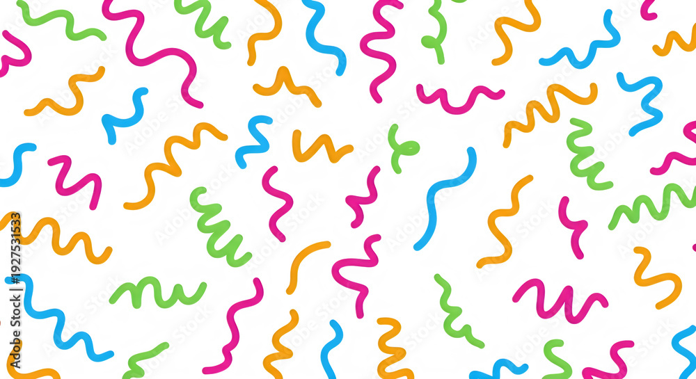 Fototapeta premium Colorful squiggles in pink, blue, green, and orange isolated on transparent background