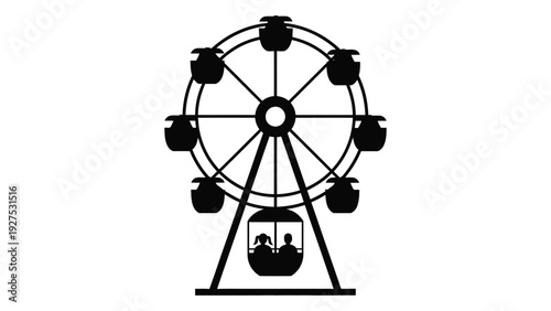 A simple black silhouette of a ferris wheel isolated on white background, Vector