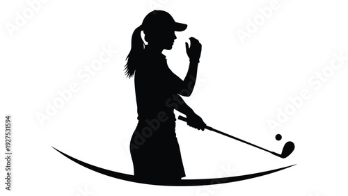 A woman in silhouette swinging a golf club isolated on white background, Vector