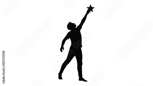 A silhouette of a person reaching for a star isolated on white background, Vector