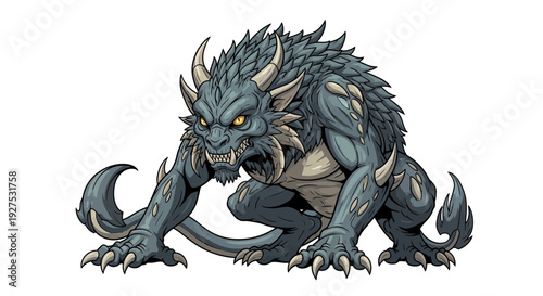 Fantasy creature with sharp claws and horns in a menacing pose.