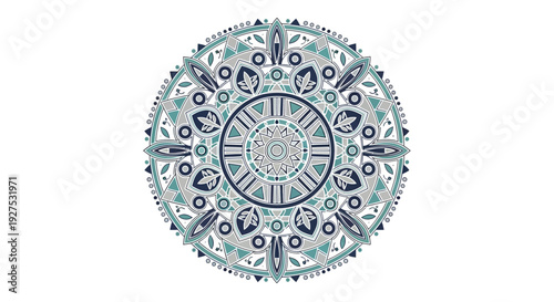 Intricate blue and white mandala design with floral patterns.