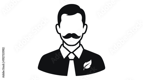 A simple black and white icon of a man with a mustache isolated on white background, Vector