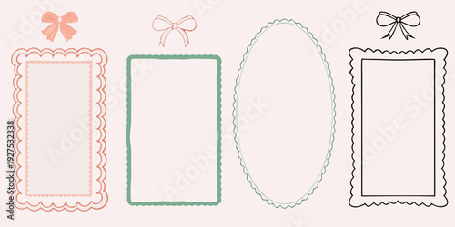 Four decorative frames in pastel colors with ribbon details