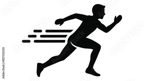 A black silhouette of a man running quickly to the right isolated on white background, Vector