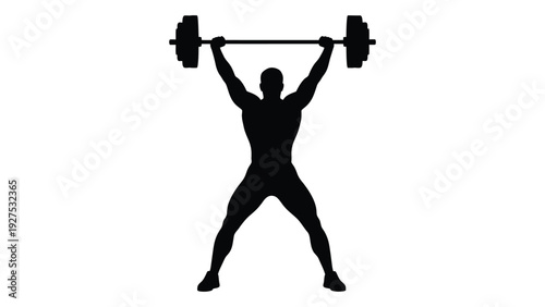 A person lifting a barbell over their head isolated on white background, Vector