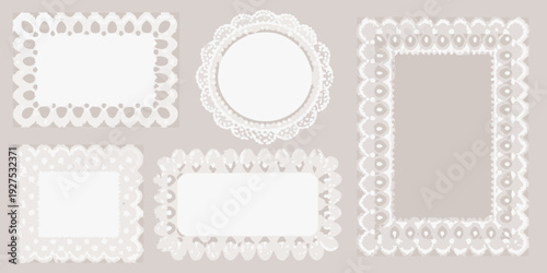 Collection of ornate white lace frames in various shapes and sizes