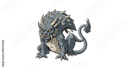 Fantasy dragon creature with spiky scales and sharp teeth.