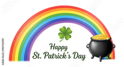 Fotografía Happy st patrick's day rainbow pot of gold shamrock irish luck