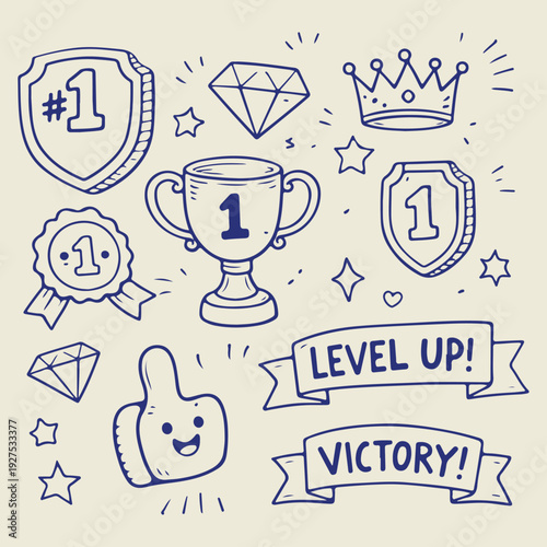 Hand Drawn Icons Representing Achievement and Success.