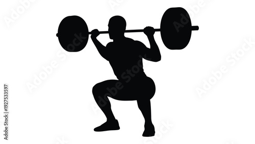 A person doing a back squat with a barbell isolated on white background, Vector