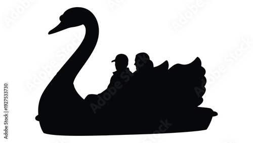 A black silhouette of a swan boat with people isolated on white background, Vector