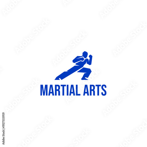 Martial Arts Logo with Dynamic Fighter Silhouette in Blue for MMA Training and Combat Sports Brand