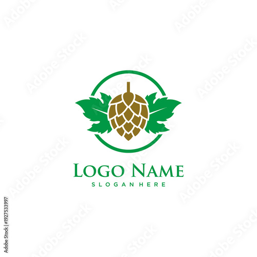 Minimalist Pine Cone Hops Logo for Craft Brewery and Organic Herbal Product White Background. Vector Logo Design.