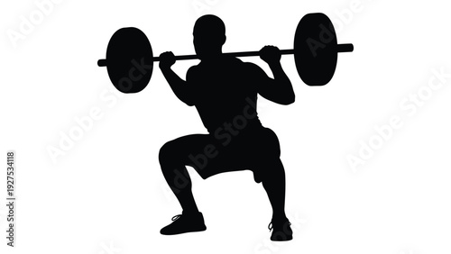 A person doing a squat with a barbell isolated on white background, Vector