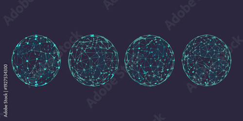 Four abstract egg shapes constructed from glowing blue network connections