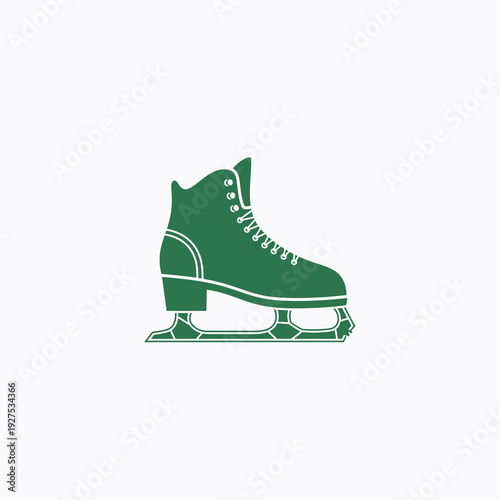 Minimalist Green Ice Skate Shoe Silhouette Icon for Winter Sports Brand White Background Vector Logo Design.