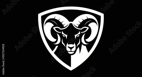 Majestic Ram Head Emblem in White on Black Background.