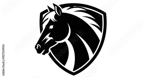 Powerful Black Horse Head Shield Logo Design.