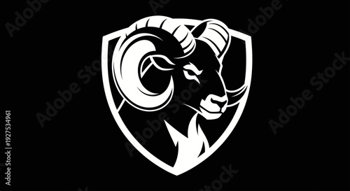 Powerful Ram Head Shield Logo Design.