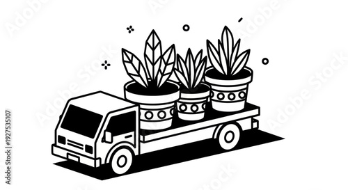 Truck delivering potted plants, a symbol of growth and green initiatives.