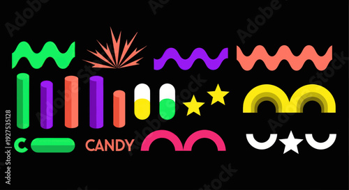 Vibrant and Playful Collection of Abstract Candy Shapes and Elements.
