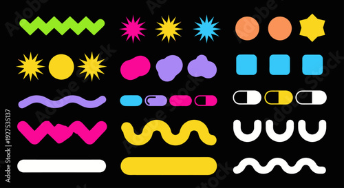 Vibrant Collection of Abstract Geometric Shapes and Wavy Lines.