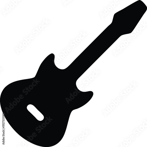 Electric guitar silhouette, music icon graphic, isolated on white background, guitar