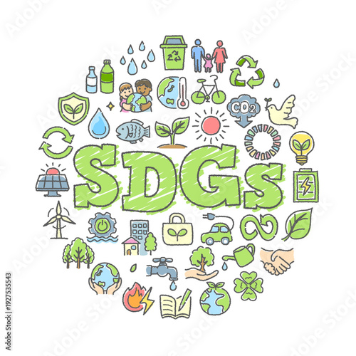 手描きSDGs丸型デザイン｜サステナブルメッセージベクター