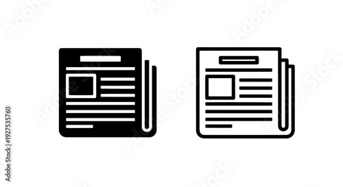 Clean black and white icons of a folded newspaper, solid and outline versions