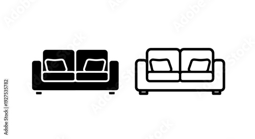 Modern armchair icons, solid black and outline white, for stylish interior design