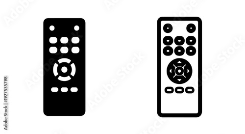 Remote Control Icons: Black Solid and White Outline Versions