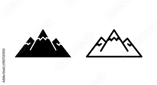Mountain Peaks Icons: Silhouette and Outline for Nature and Adventure