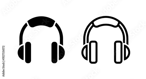 Minimalist headset icons in solid and line art styles, ideal for music and tech concepts