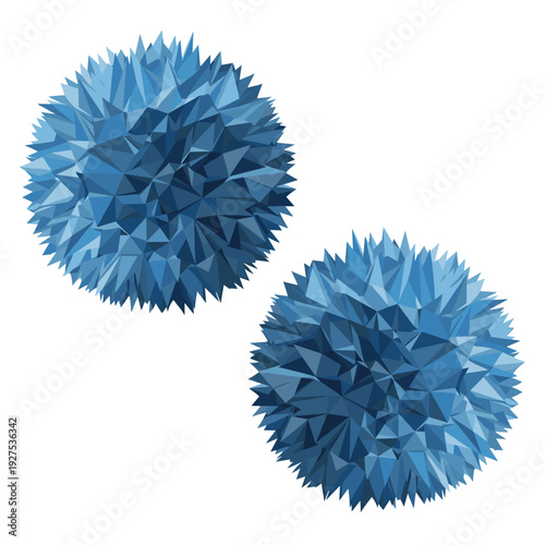Blue geometric pompom earrings isolated on white background with spiky textured design