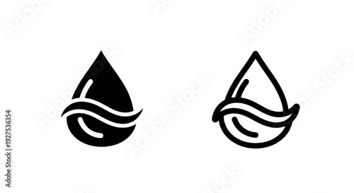 Water drop with wave symbol, representing flow and purity, icon design