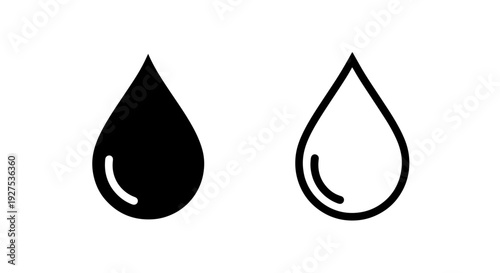 Simple water drop icon, clean and minimalist symbol in black and outline